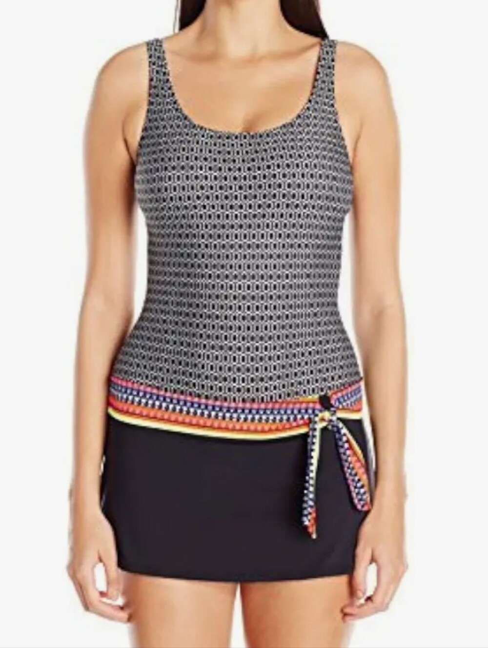 JAG Women's Chromatic Geo Over The Shoulder Swimdress One Piece Swimsuit Large